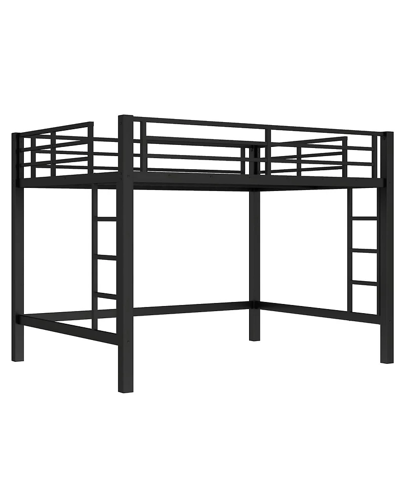 Streamdale Furniture Queen Size Metal Loft Bed with Ladder and Guardrails