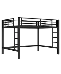 Streamdale Furniture Queen Size Metal Loft Bed with Ladder and Guardrails