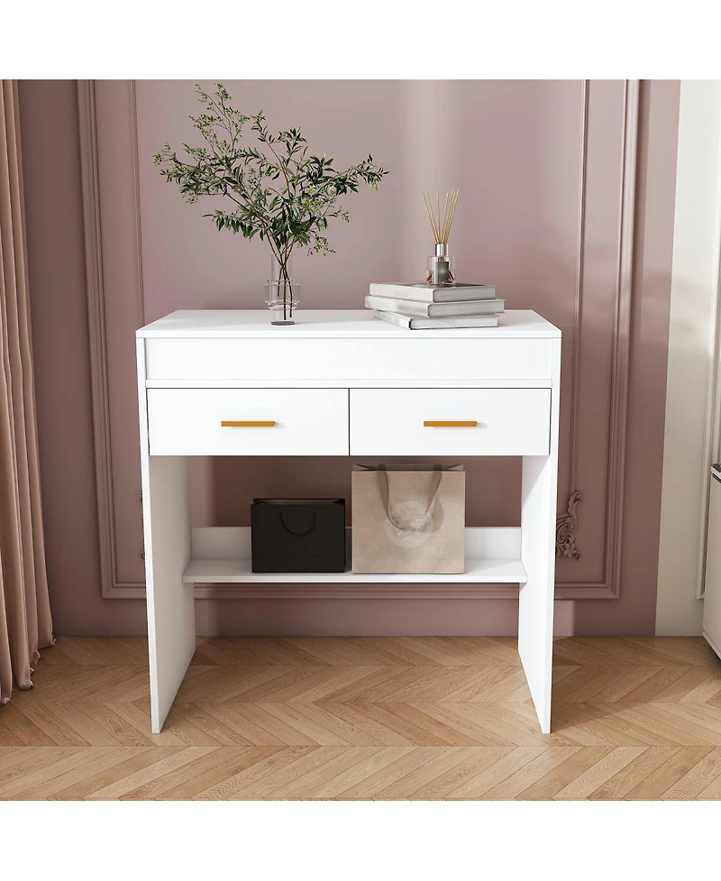Streamdale Furniture Flip Top Vanity Desk with Led Mirror & Outlet