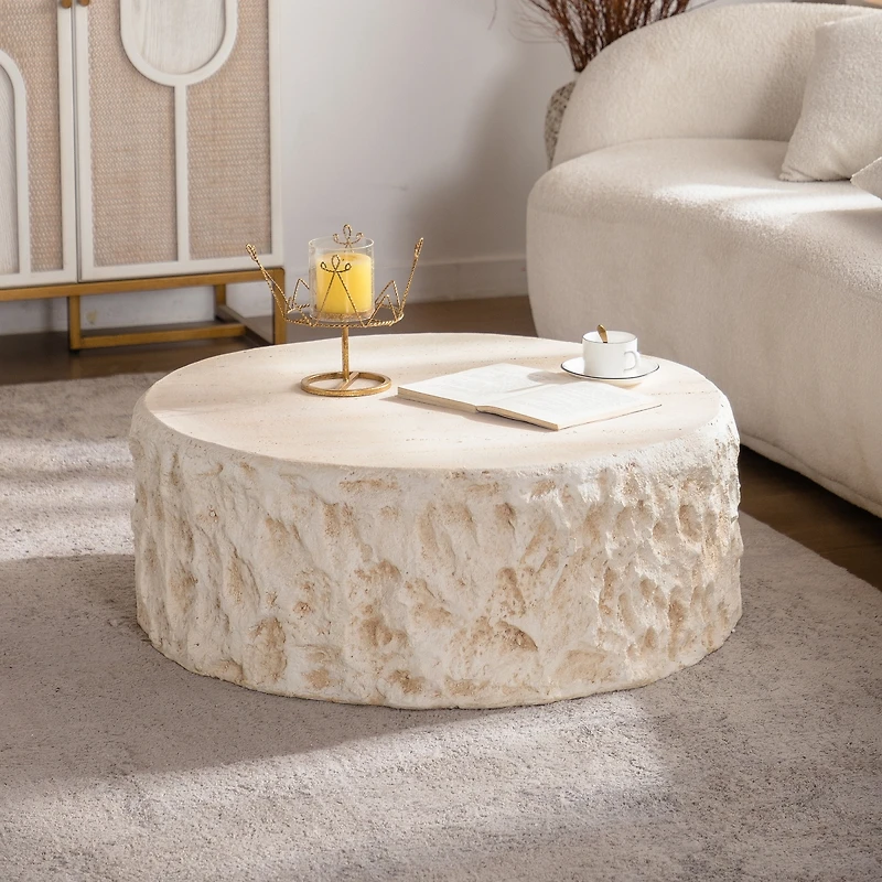 Streamdale Furniture Mid-Century Round Faux Stone Coffee Table for Living Room