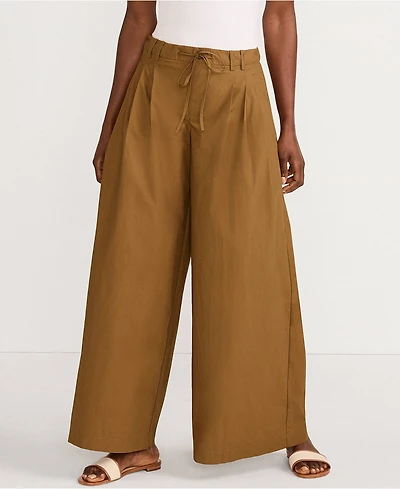 Lands' End Women's Poplin Mid Rise Pleated Slouchy Pants
