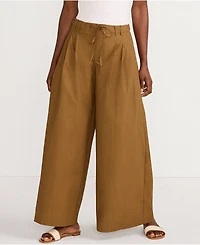 Lands' End Women's Poplin Mid Rise Pleated Slouchy Pants