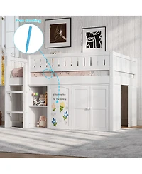 Streamdale Furniture Loft Bed with Storage Cabinet and Chalkboard Panel