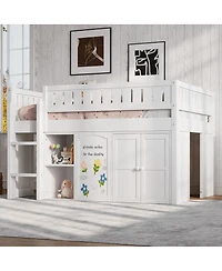 Streamdale Furniture Loft Bed with Storage Cabinet and Chalkboard Panel