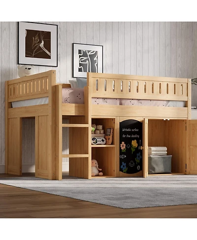 Streamdale Furniture Loft Bed with Storage Cabinet and Chalkboard Panel