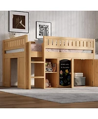 Streamdale Furniture Loft Bed with Storage Cabinet and Chalkboard Panel