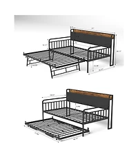 Streamdale Furniture Daybed with Trundle, Metal Twin Bed Frame with Headboard & Charging Station