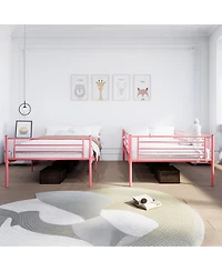 Streamdale Furniture Pink Twin Over Twin Metal Bunk Bed with Ladder, Guardrail, Storage, Noise Free