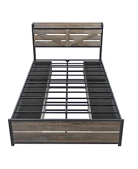Streamdale Furniture Queen Bed Frame with Storage Headboard & 12 Drawers, Metal Platform
