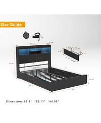 Streamdale Furniture Full Bed Frame with 4 Storage Drawers, Headboard, Led & Charging Station
