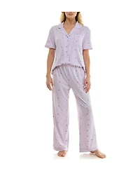 Roudelain Women's Short-Sleeve Shirt and Pants, 2-Piece Pajama Set