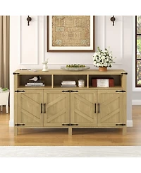 Streamdale Furniture 59" Modern 4-Door Sideboard Buffet with Power/Usb, Adjustable Shelves, Metal Accents