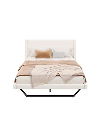 Streamdale Furniture Queen Size White Pu Leather Upholstered Platform Bed Frame, No Box Spring Needed