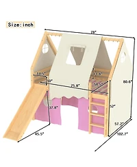 Streamdale Furniture Full Size House Loft Bed with Sills, Tents, Lights, Slide