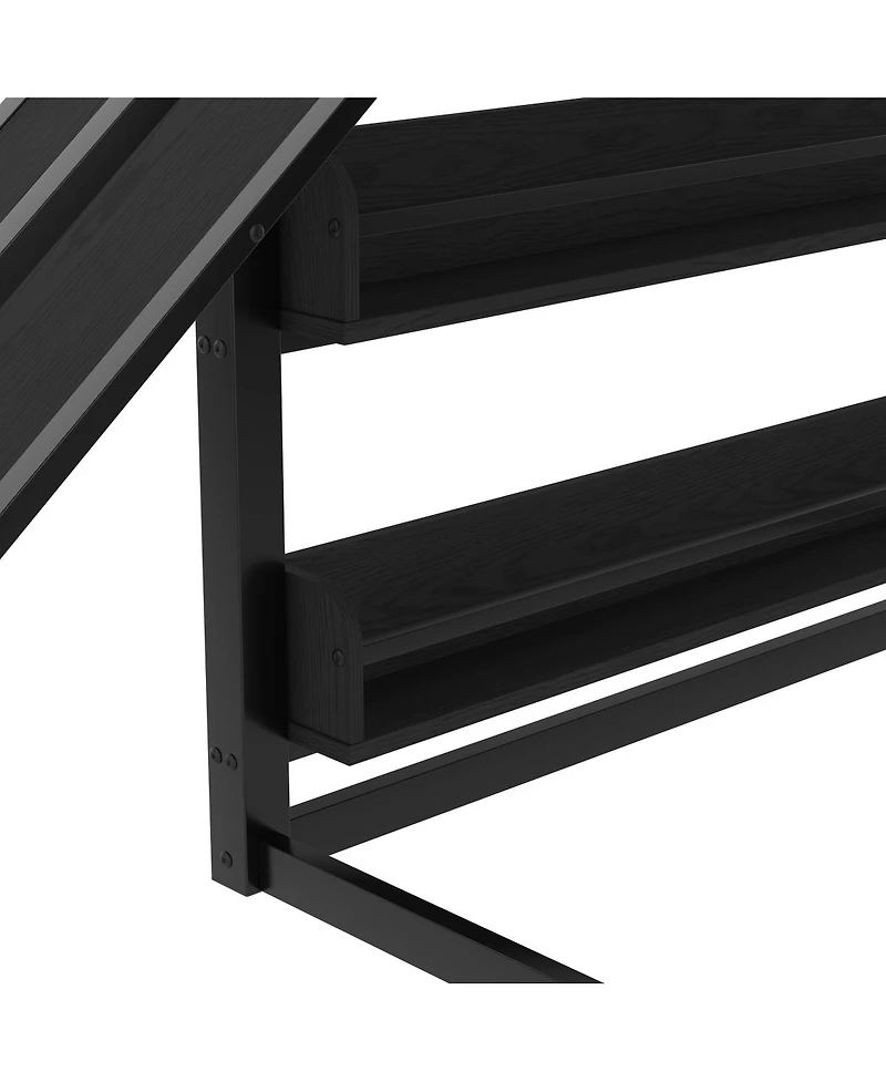 Streamdale Furniture Full size metal loft bed with basketball hoop, slide, and bookshelves.