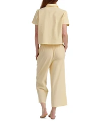 Tommy Hilfiger Women's Cropped Button Down Shirt and Pajamas, 2-Piece Set
