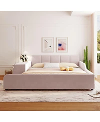 Streamdale Furniture Queen Size Upholstered Grounded Bed with Bedside Desk and Stool