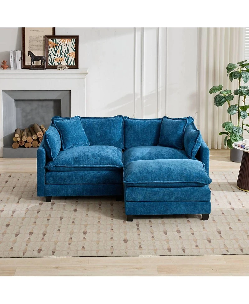 Streamdale Furniture Streamdale Cloud Sofa Ottoman, Modern Sectional Couch for Living Room, Blue Chenille Fabric