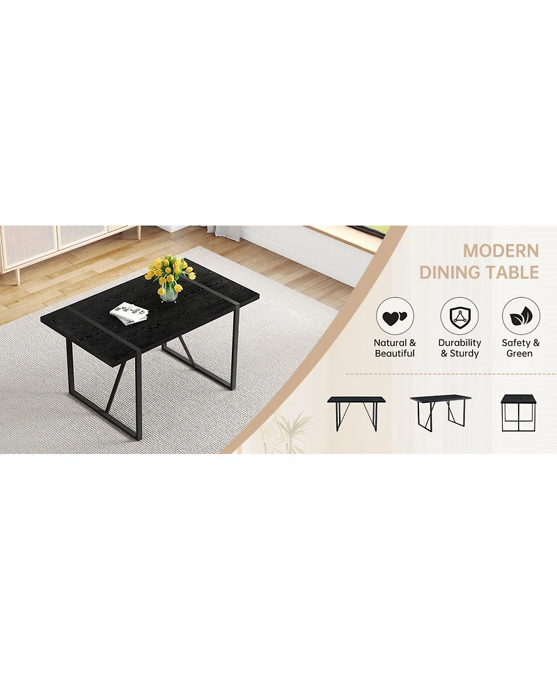 Streamdale Furniture Black Faux Wood Grain Mdf Dining Table Set with 4 Pu Chairs.