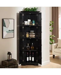Streamdale Furniture 4-Tier 72" Corner Kitchen Pantry Storage Cabinet with 8 Doors Blk