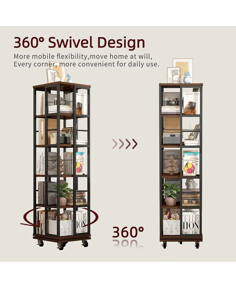 Streamdale Furniture 5 Tiers Rotating Bookshelf, 360 Display Wood Spinning Bookshelves