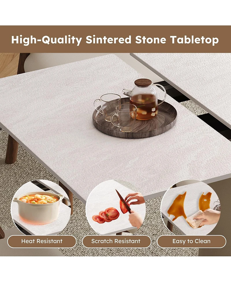 Streamdale Furniture Retractable Rock Slab Dining Table Set, 7-Piece Expandable Table with 6 Chairs & Leather Base