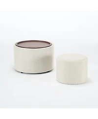 Streamdale Furniture Streamdale Ball & Cast Nesting Storage Ottomans (2-pc), Linen Upholstered w/Wood Tray, Beige
