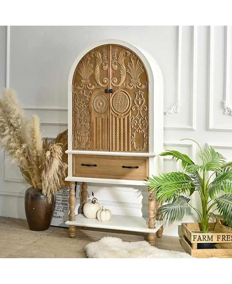 Streamdale Furniture 31.50" Arched Flower Carved Door Accent Sideboard Cabinet with Drawer & Shelf
