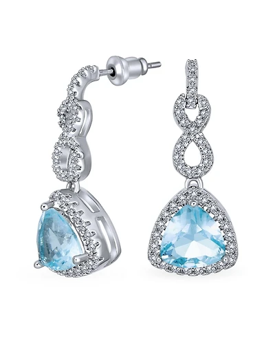 Bling Jewelry 5CT Aqua Blue Cz Halo Cubic Zirconia Trillion Cut Infinity Chandelier Earrings Silver