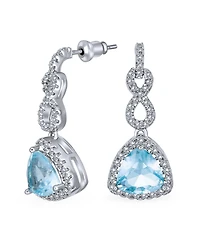 Bling Jewelry 5CT Aqua Blue Cz Halo Cubic Zirconia Trillion Cut Infinity Chandelier Earrings Silver