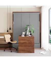 Streamdale Furniture Full Size Murphy Bed with Foldable Desk – Space Saving Wall Bed