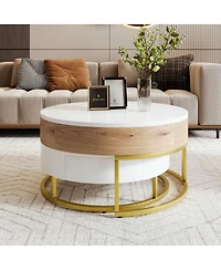 Streamdale Furniture Modern Round Lift-top Nesting Coffee Tables with 2 Drawers