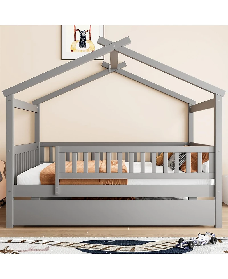 Streamdale Furniture Full Wooden House Bed with Twin Trundle