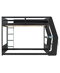 Streamdale Furniture Full-Size Gaming Bunk Bed with Rgb Desk, Usb Ports, Led Strip & Cable Grommet - Green