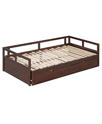 Streamdale Furniture Wooden Daybed with Trundle and Storage Drawers, Extendable Sofa Bed