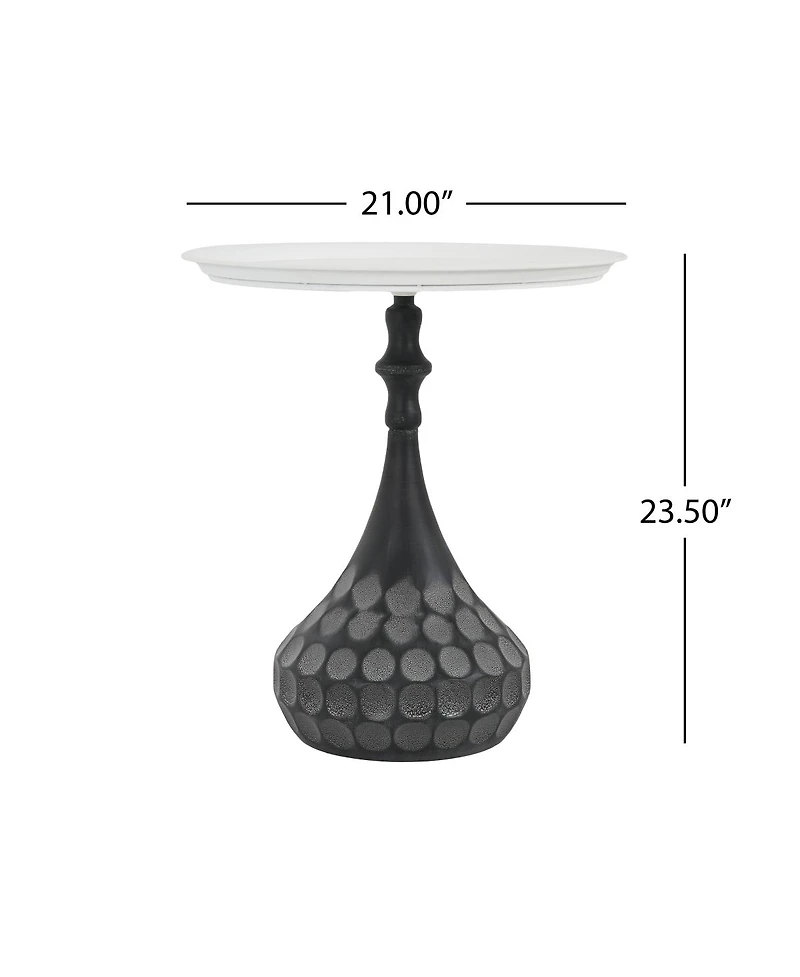 Streamdale Furniture Streamdale Accent Metal Coffee Table, Pedestal, Hand-hammered, White+Black