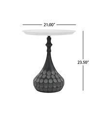 Streamdale Furniture Streamdale Accent Metal Coffee Table, Pedestal, Hand-hammered, White+Black