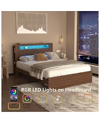 Streamdale Furniture Wood Platform Bed Frame Full Size with Storage Drawers & Led Headboard