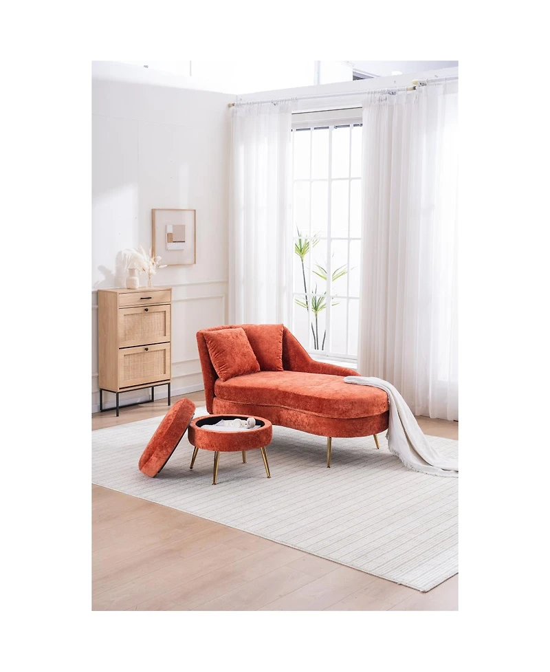 Streamdale Furniture 58" Indoor Chenille Chair with Left Armrest & Lumbar Pillow, Footstool Included.