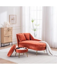 Streamdale Furniture 58" Indoor Chenille Chair with Left Armrest & Lumbar Pillow, Footstool Included.