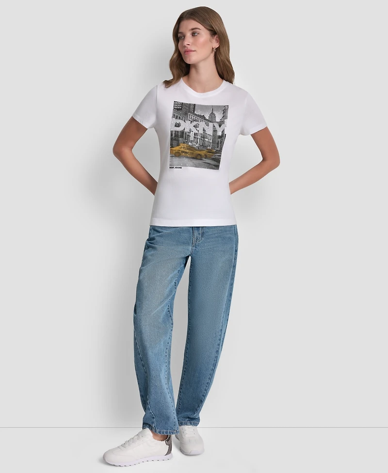 Dkny Jeans Women's Rhinestone Taxi Photoreal T-Shirt