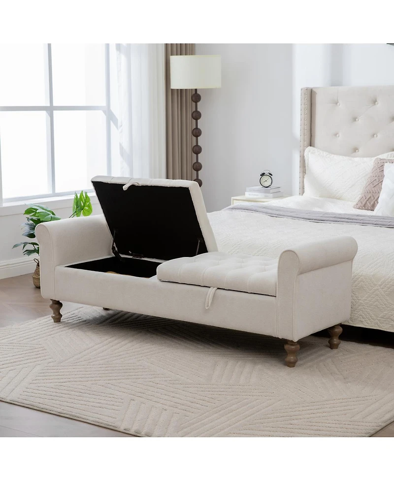 Streamdale Furniture Modern Upholstered Storage Bench with Double Lids & Rolled Armrest