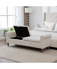 Streamdale Furniture Modern Upholstered Storage Bench with Double Lids & Rolled Armrest