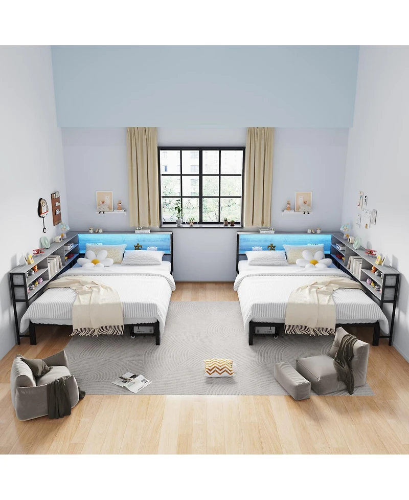 Streamdale Furniture Space-Saving Corner Bed with Storage, Charging, and Led Lights