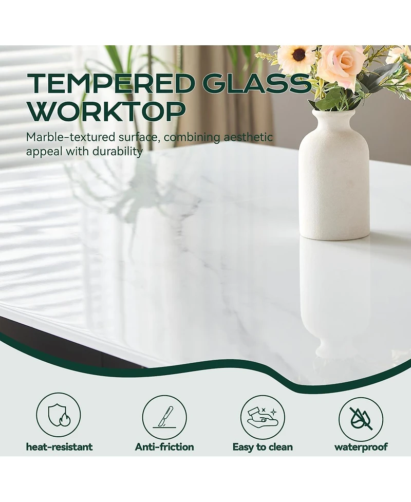 Streamdale Furniture Streamdale 69" Rectangular Dining Table, Modern Style, Tempered Glass Marble Top, Gray Legs