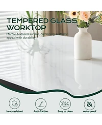 Streamdale Furniture Streamdale 69" Rectangular Dining Table, Modern Style, Tempered Glass Marble Top, Gray Legs