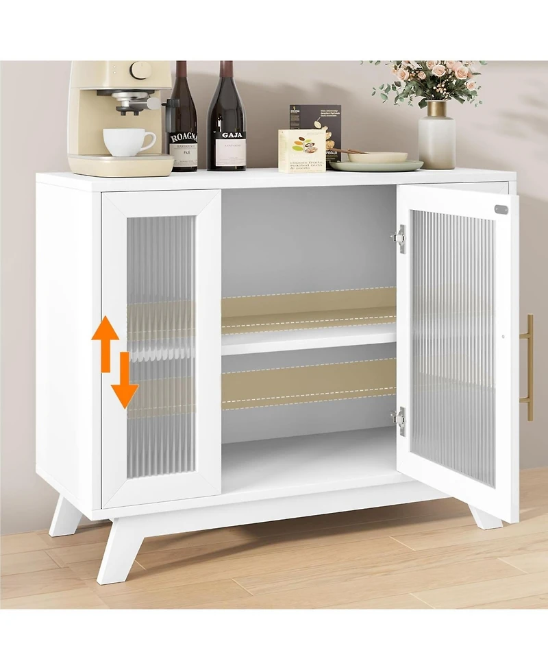gaomon 36 Inch Sideboard Buffet, Decorative Cabinet with Fluted Glass Doors and Adjustable Shelves, Modern Coffee Bar for Kitchen, Dining Room