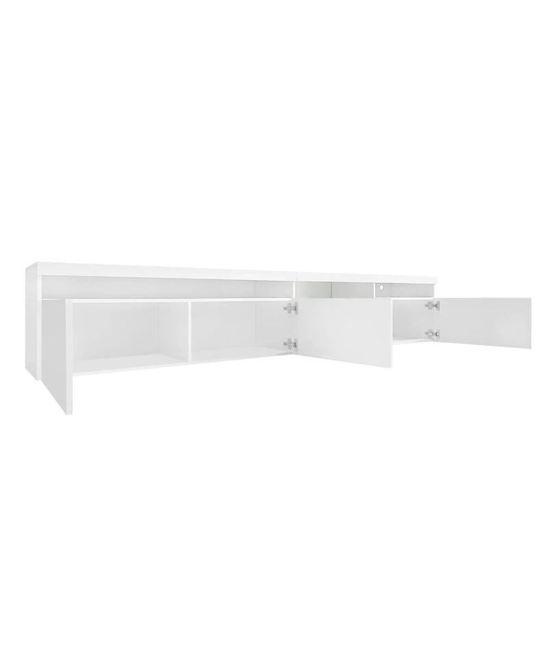 Streamdale FurnitureUnique Design Tv Stand w/ 2 Glass Shelves, Storage, Led Lights