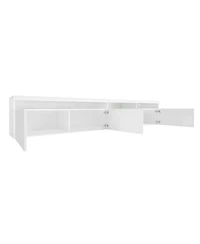 Streamdale FurnitureUnique Design Tv Stand w/ 2 Glass Shelves, Storage, Led Lights