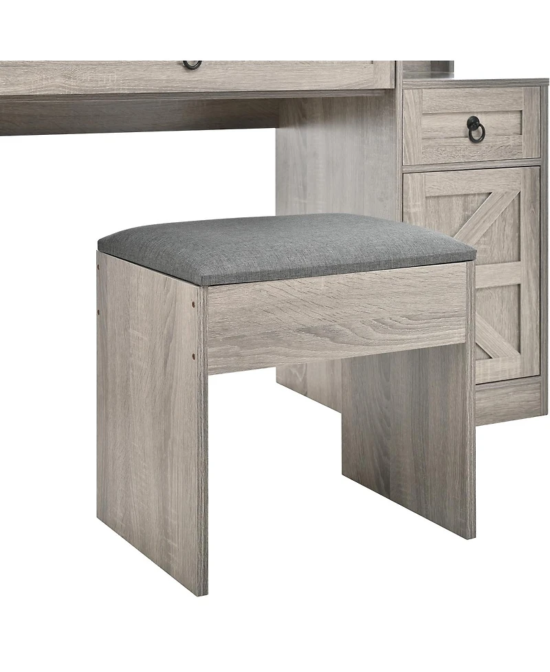 Streamdale Furniture Farmhouse Vanity Desk with Sliding Mirror, Lights, Charging